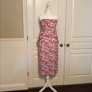 Strapless Floral Red Dress